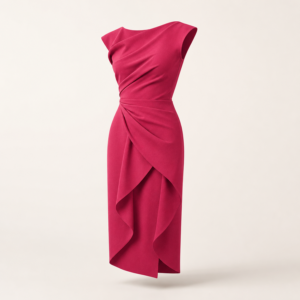 Raspberry pink draped midi dress